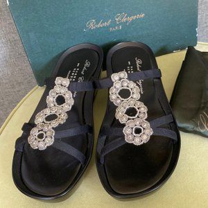 ROBERT CLERGERIE black and beaded muscat platform sandal